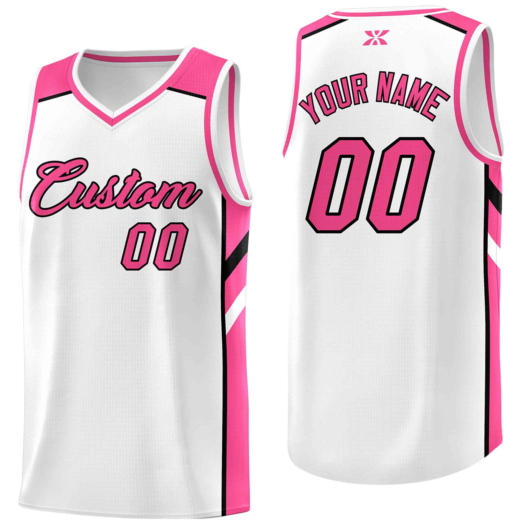 Maillot de basket-ball de sport en maille, personnalisé, blanc, rose-noir, hauts classiques, Style