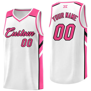 Custom White Pink-Black Classic Tops Style Mesh Sport Basketball Jersey