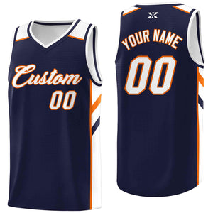 Custom Navy White-Orange Classic Tops Style Mesh Sport Basketball Jersey