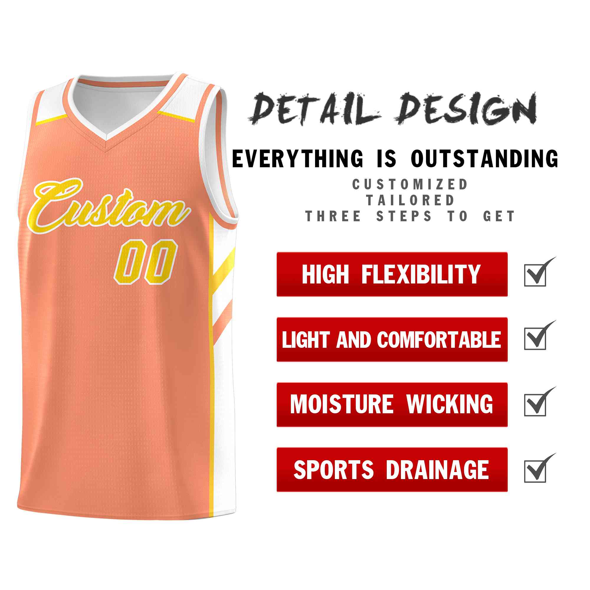 Custom Orange Yellow-White Classic Tops Style Mesh Sport Basketball Jersey