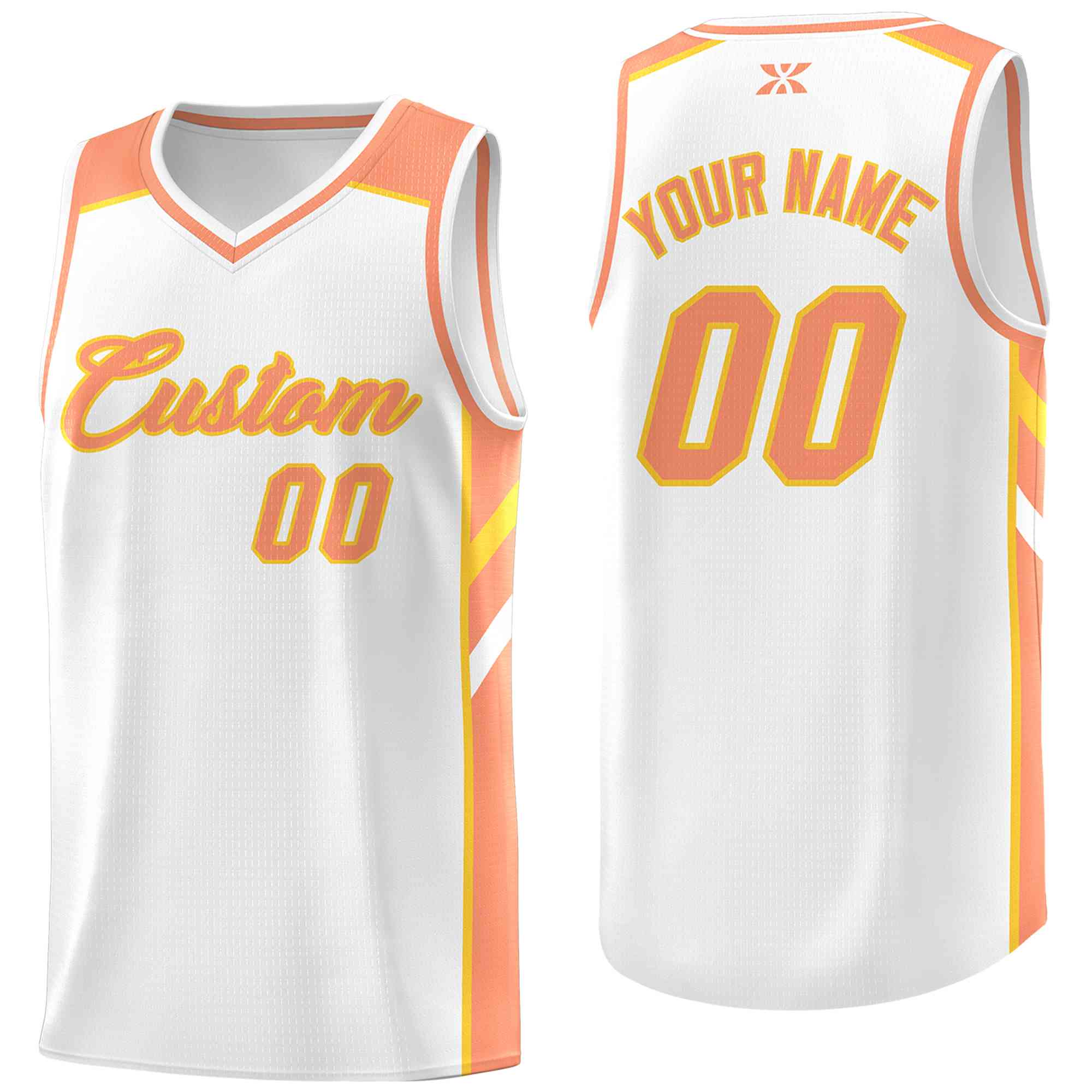 Maillot de basket-ball de Sport en maille, haut classique blanc Orange-jaune personnalisé, style haut