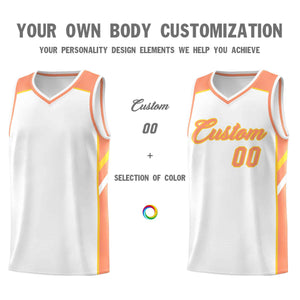 Custom White Orange-Yellow Classic Tops Style Mesh Sport Basketball Jersey