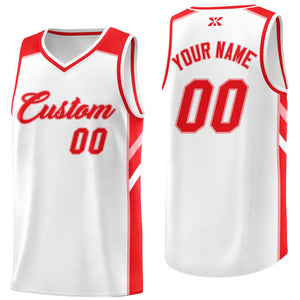 Maillot de basket-ball de sport en maille, haut classique blanc rouge-rose personnalisé