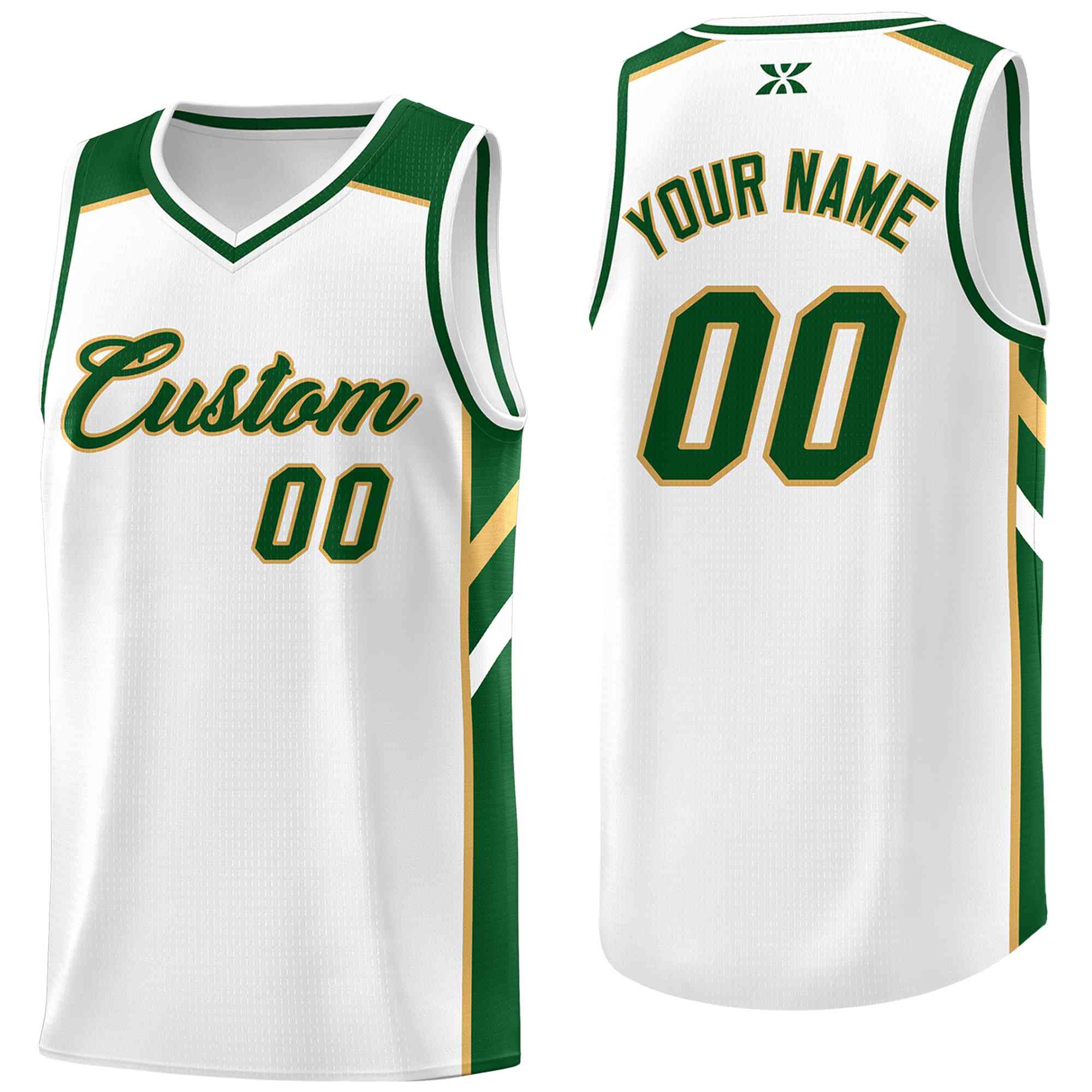 Custom White Green-Old Gold Classic Tops Style Mesh Sport Basketball Jersey