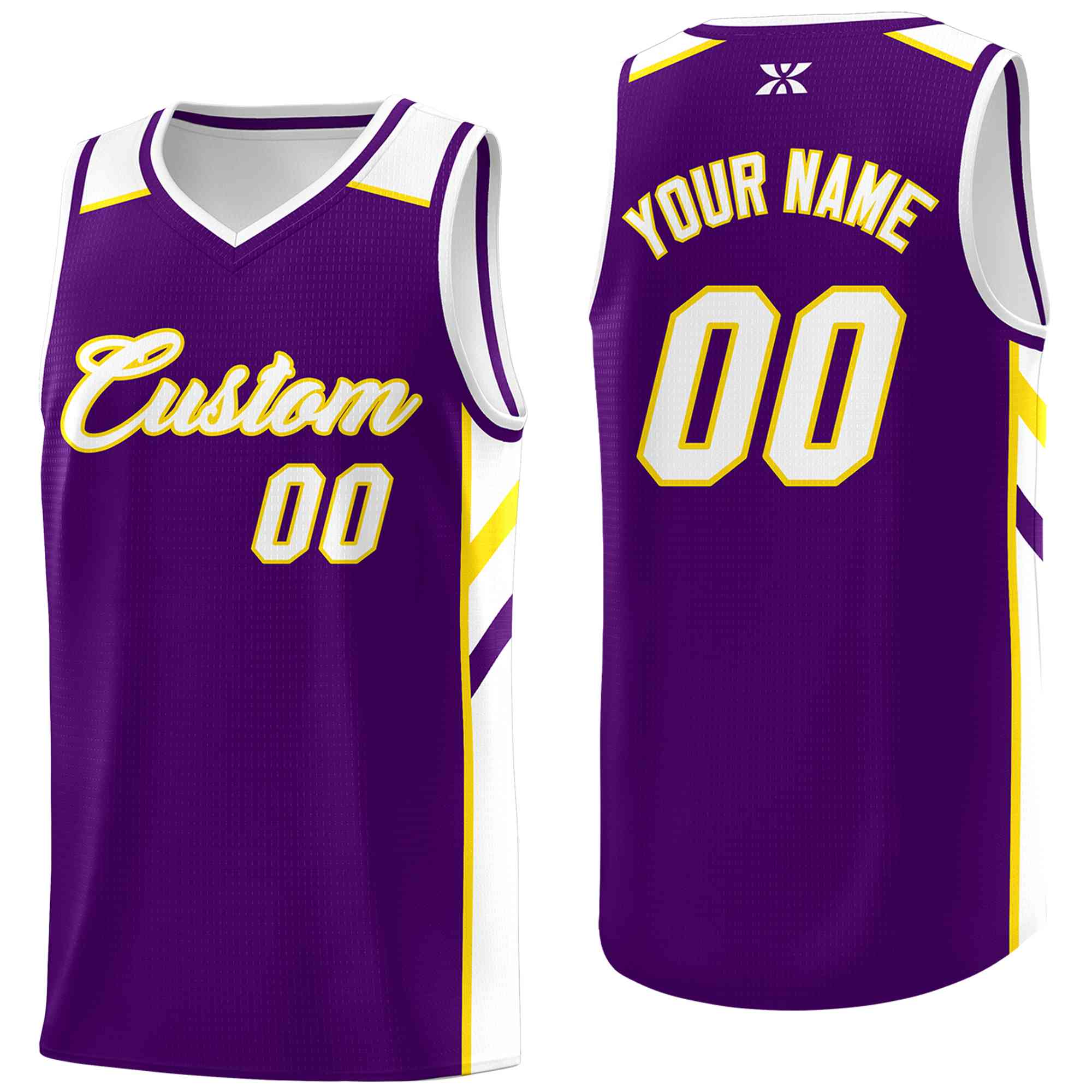 Custom Purple White-Yellow Classic Tops Style Mesh Sport Basketball Jersey