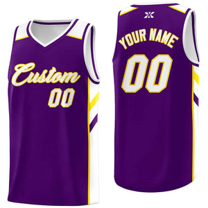 Maillot de basket-ball de Sport en maille, haut classique violet blanc-jaune personnalisé