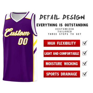 Maillot de basket-ball de Sport en maille, haut classique violet blanc-jaune personnalisé