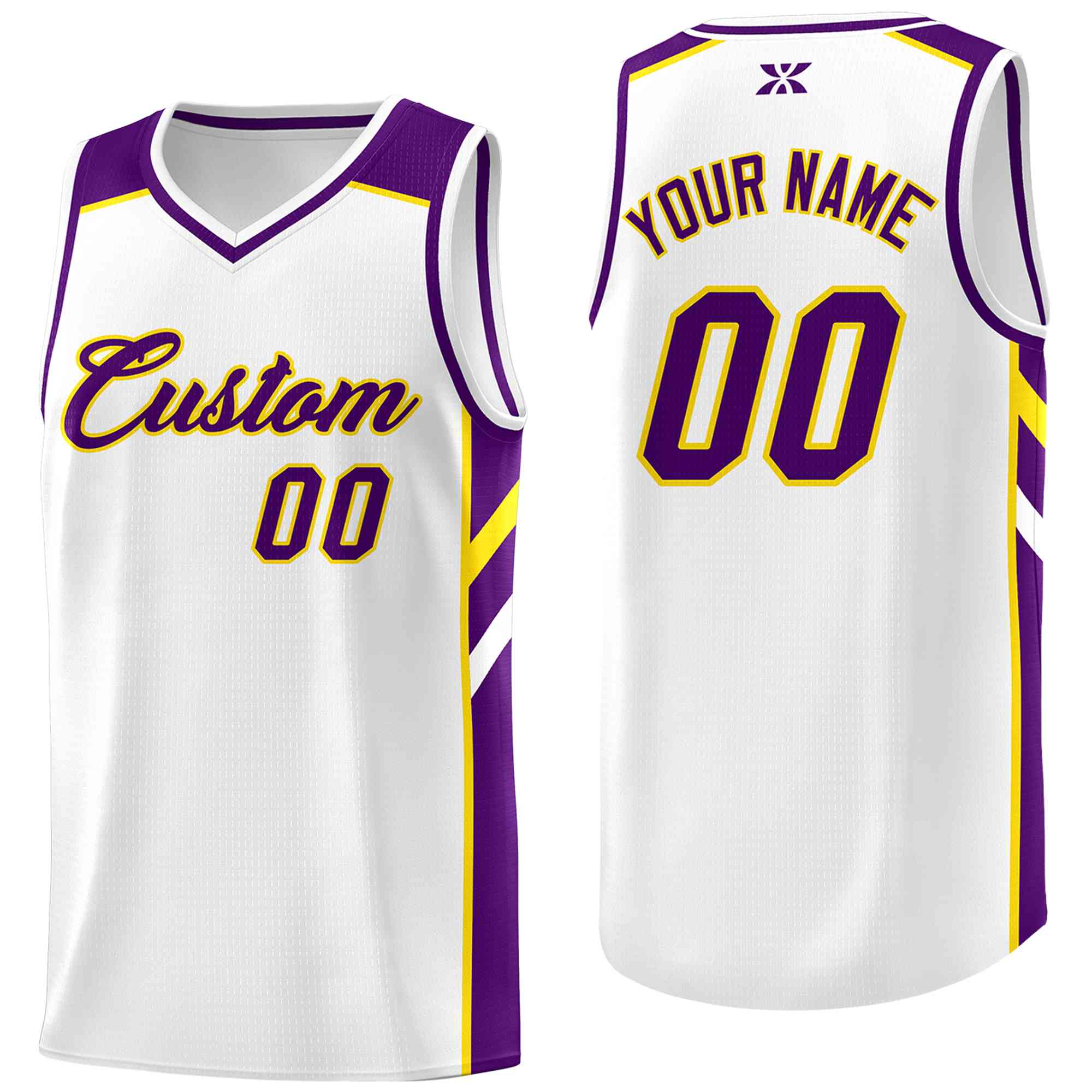 Maillot de basket-ball de Sport en maille, personnalisé, blanc, violet-jaune, hauts classiques, Style