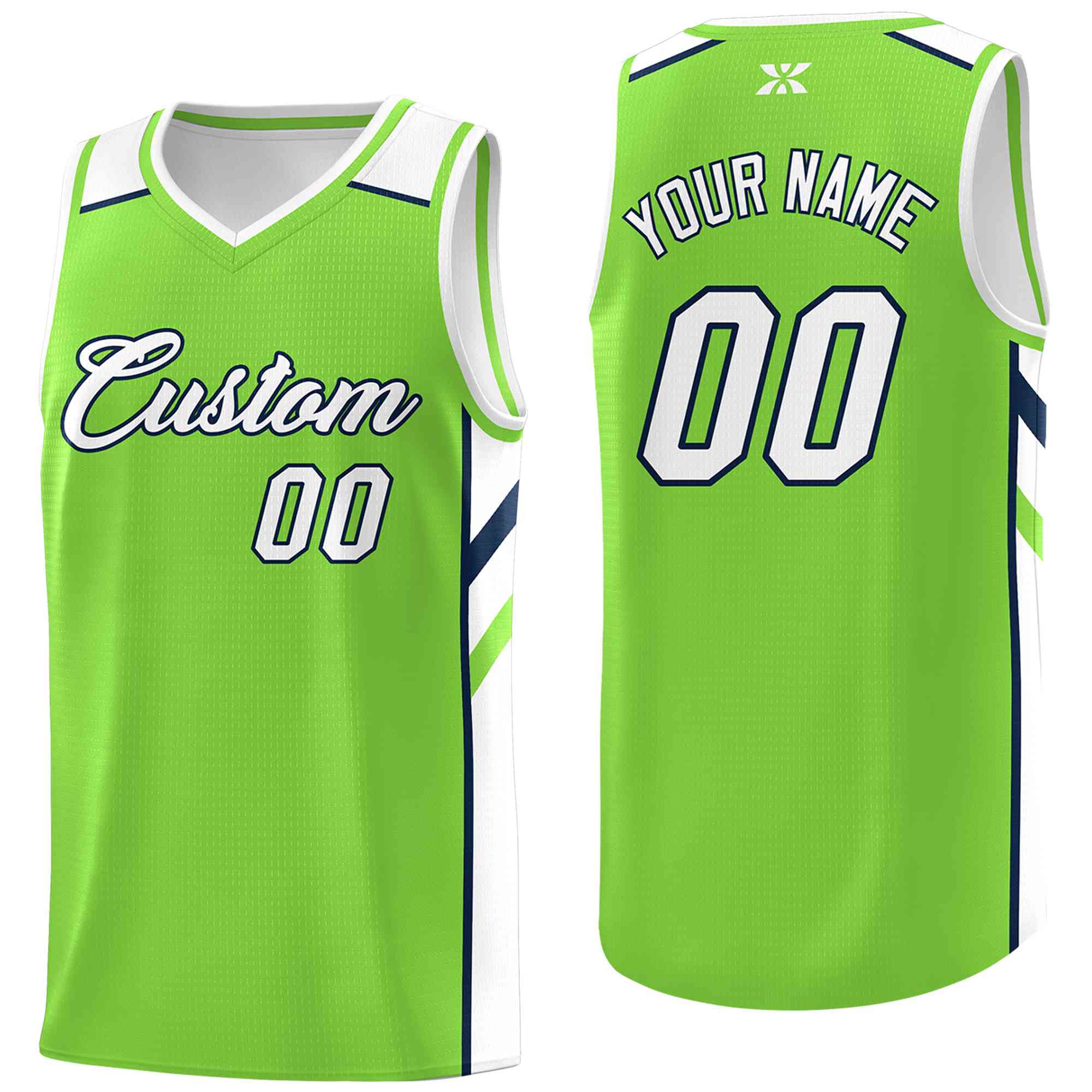 Custom Neon Green White-Navy Classic Tops Style Mesh Sport Basketball Jersey