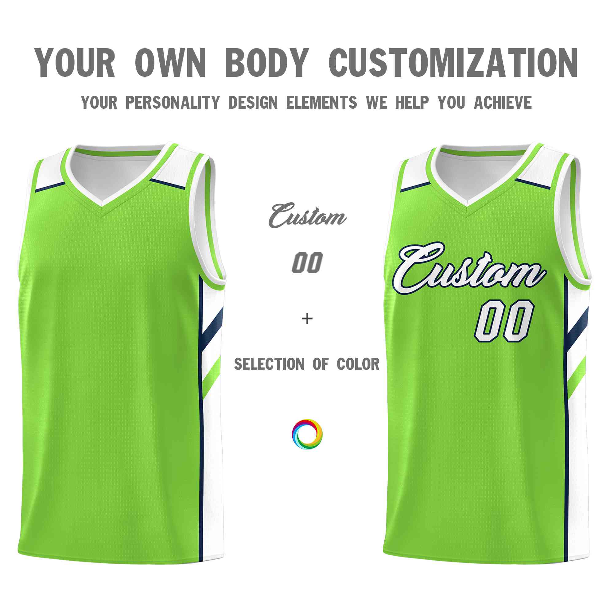 Custom Neon Green White-Navy Classic Tops Style Mesh Sport Basketball Jersey