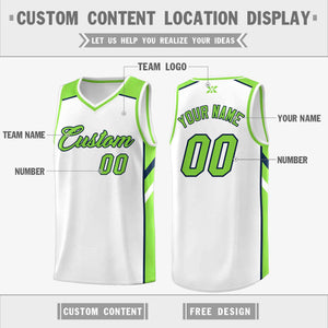 Custom White Neon Green-Navy Classic Tops Style Mesh Sport Basketball Jersey