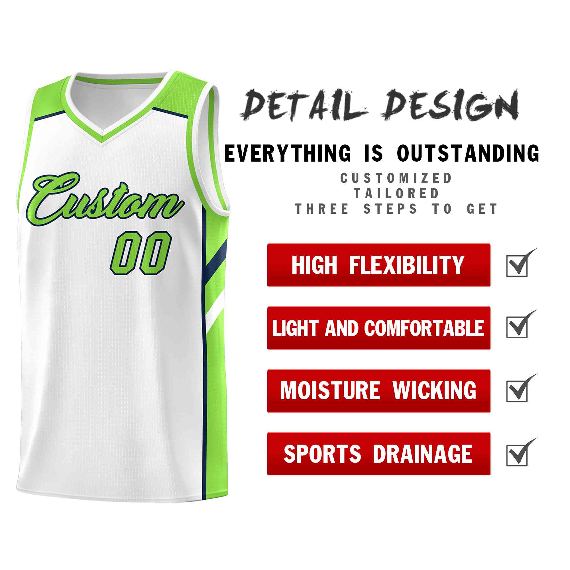 Custom White Neon Green-Navy Classic Tops Style Mesh Sport Basketball Jersey