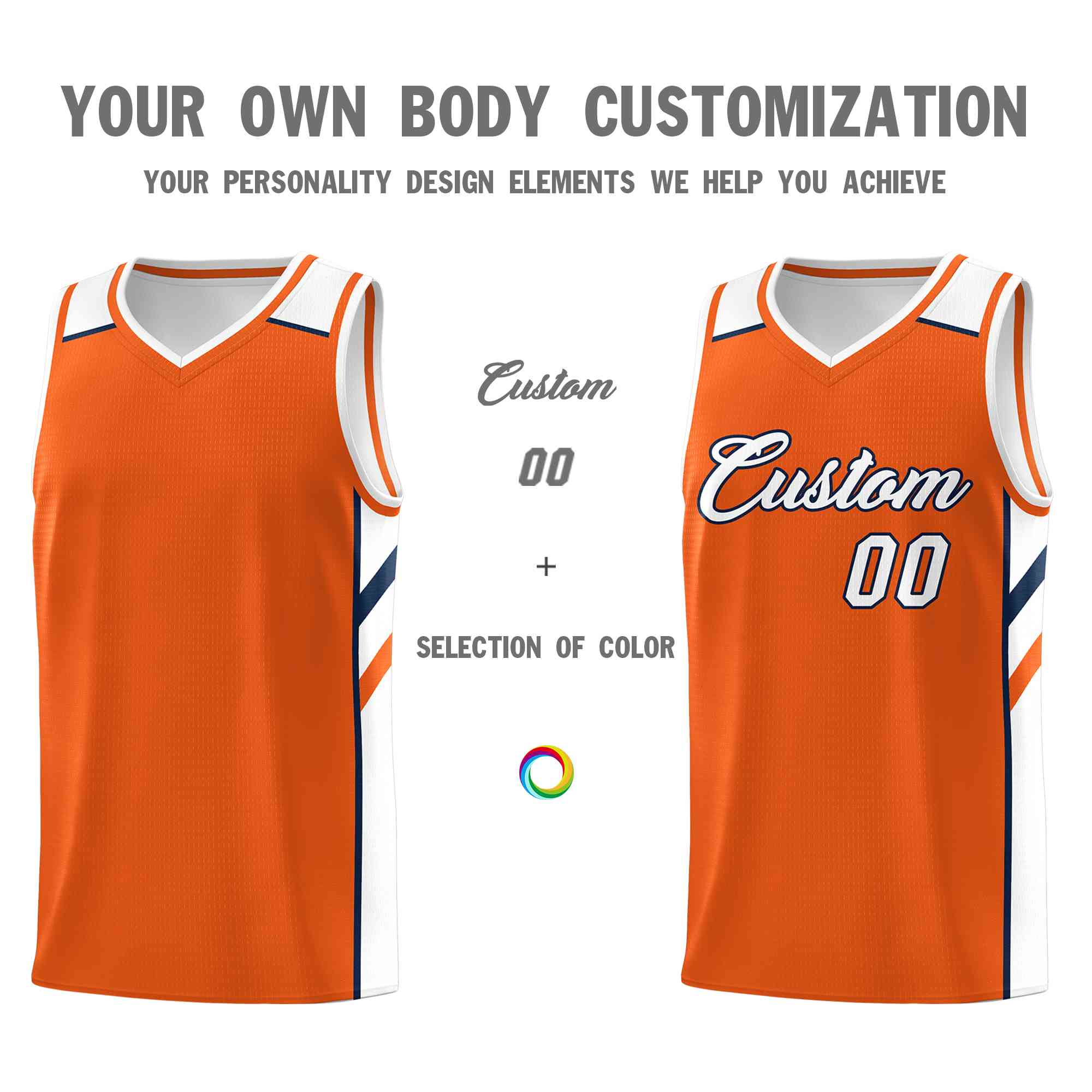 Custom Orange White-Navy Classic Tops Style Mesh Sport Basketball Jersey