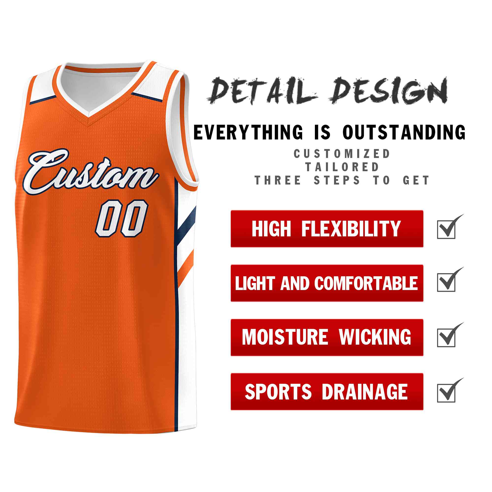 Custom Orange White-Navy Classic Tops Style Mesh Sport Basketball Jersey