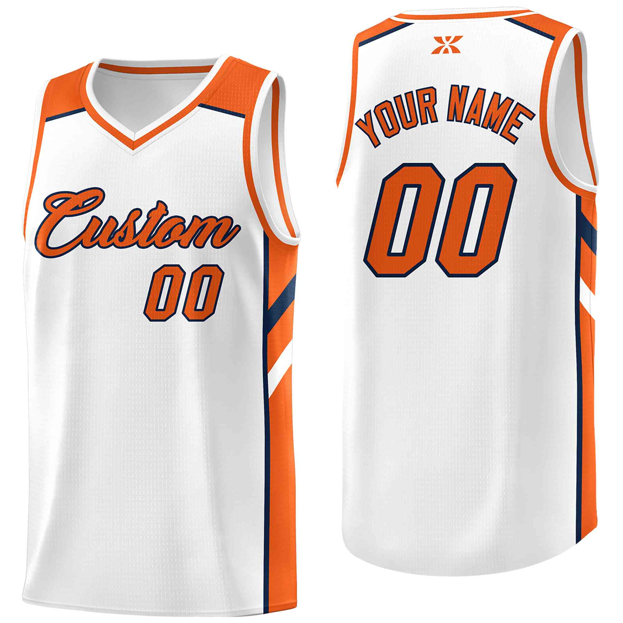 Maillot de basket-ball de sport en maille, personnalisé, blanc, Orange-marine, classique, style haut