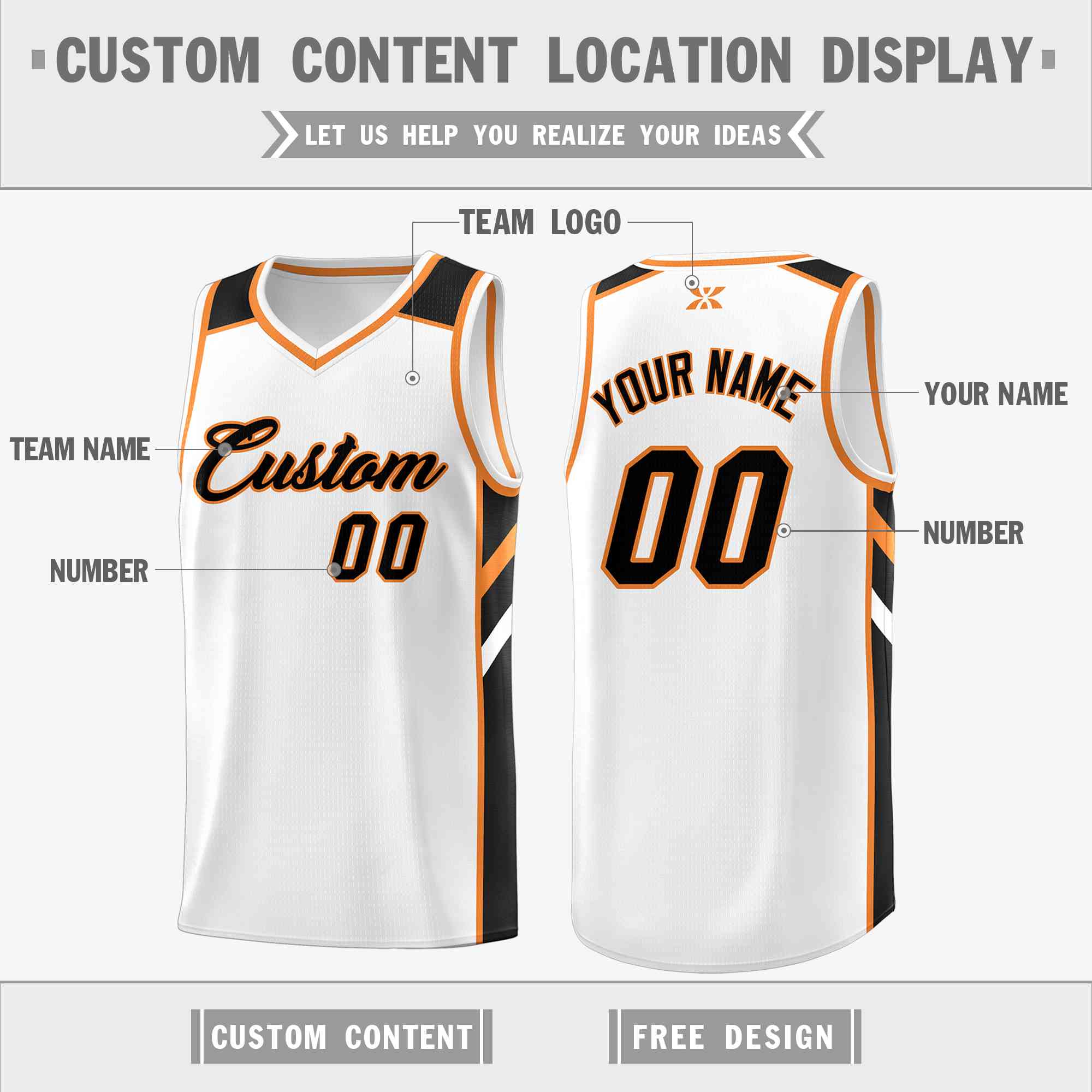 Custom White Black-Orange Classic Tops Style Mesh Sport Basketball Jersey