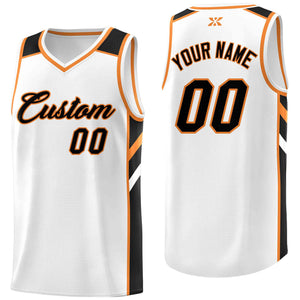 Custom White Black-Orange Classic Tops Style Mesh Sport Basketball Jersey