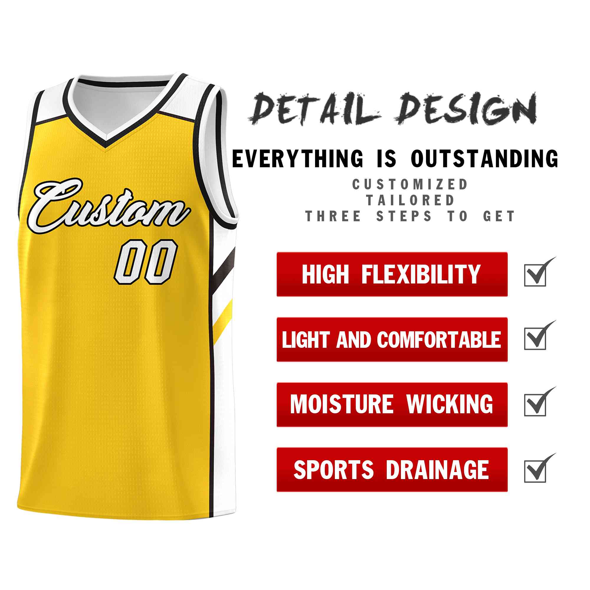 Custom Yellow White-Black Classic Tops Style Mesh Sport Basketball Jersey