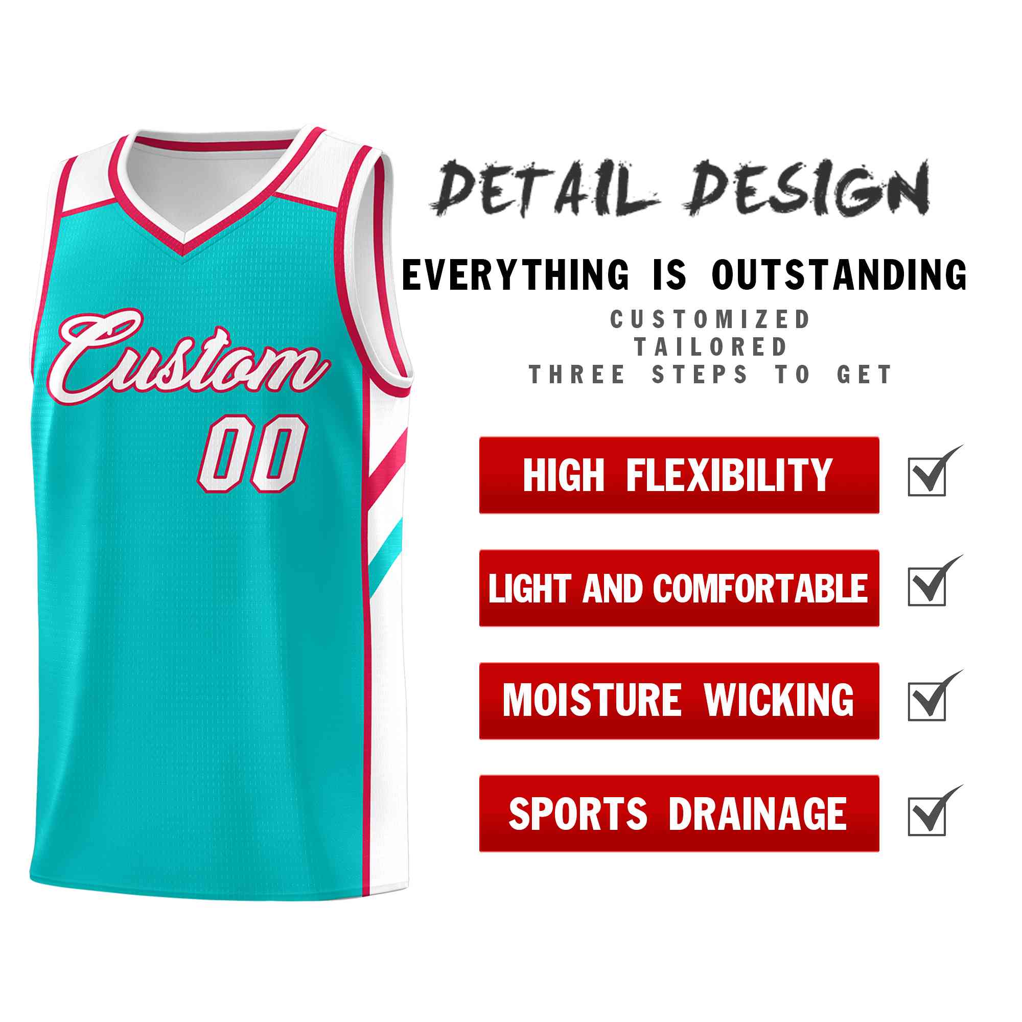 Maillot de basket-ball de sport en maille, personnalisé, blanc-rouge, style classique, Aqua