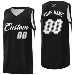 Maillot de basket-ball extérieur en tête classique noir et blanc personnalisé