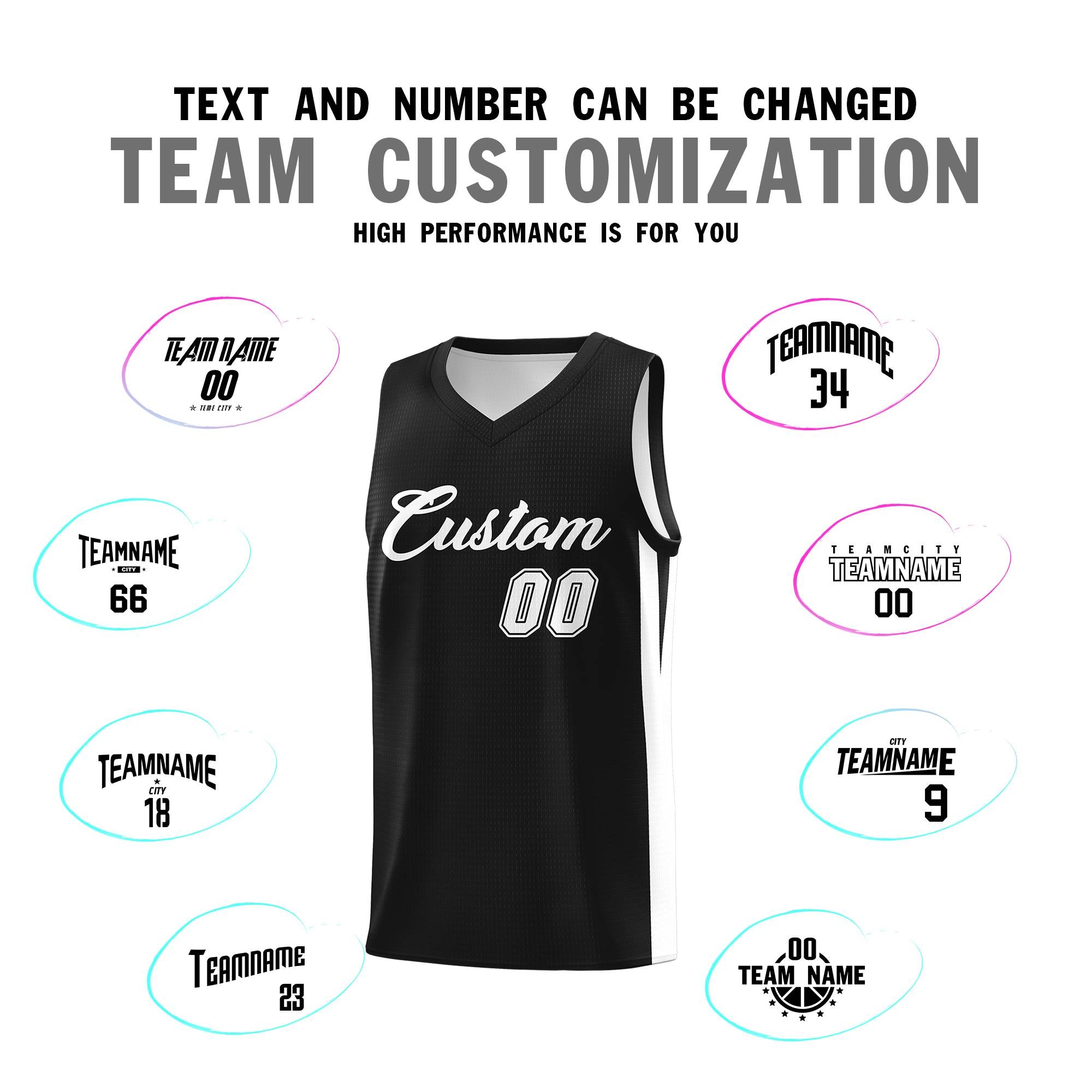 Custom Black White Classic Tops Outdoor Basketball Jersey