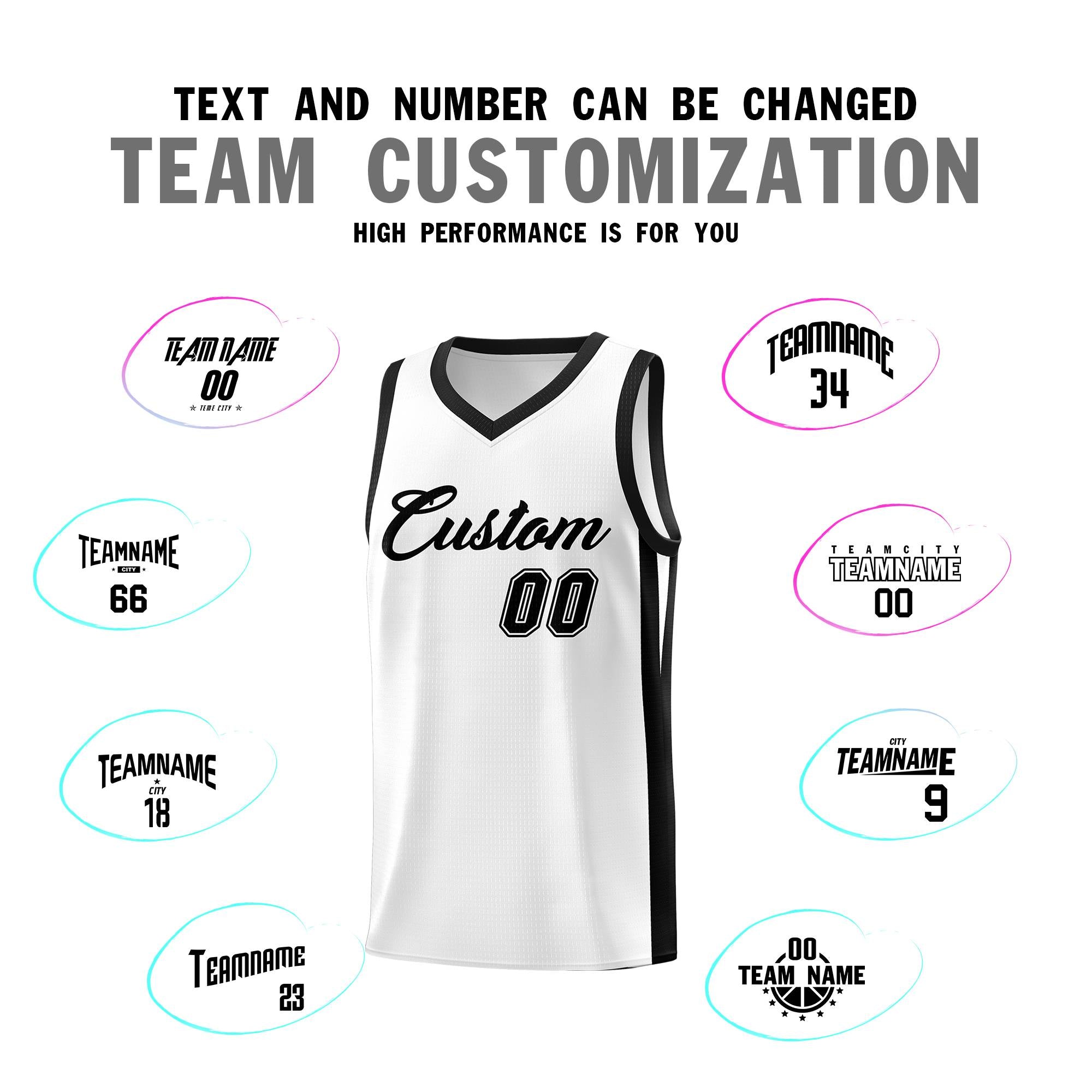 Custom White Black Classic Tops Outdoor Basketball Jersey