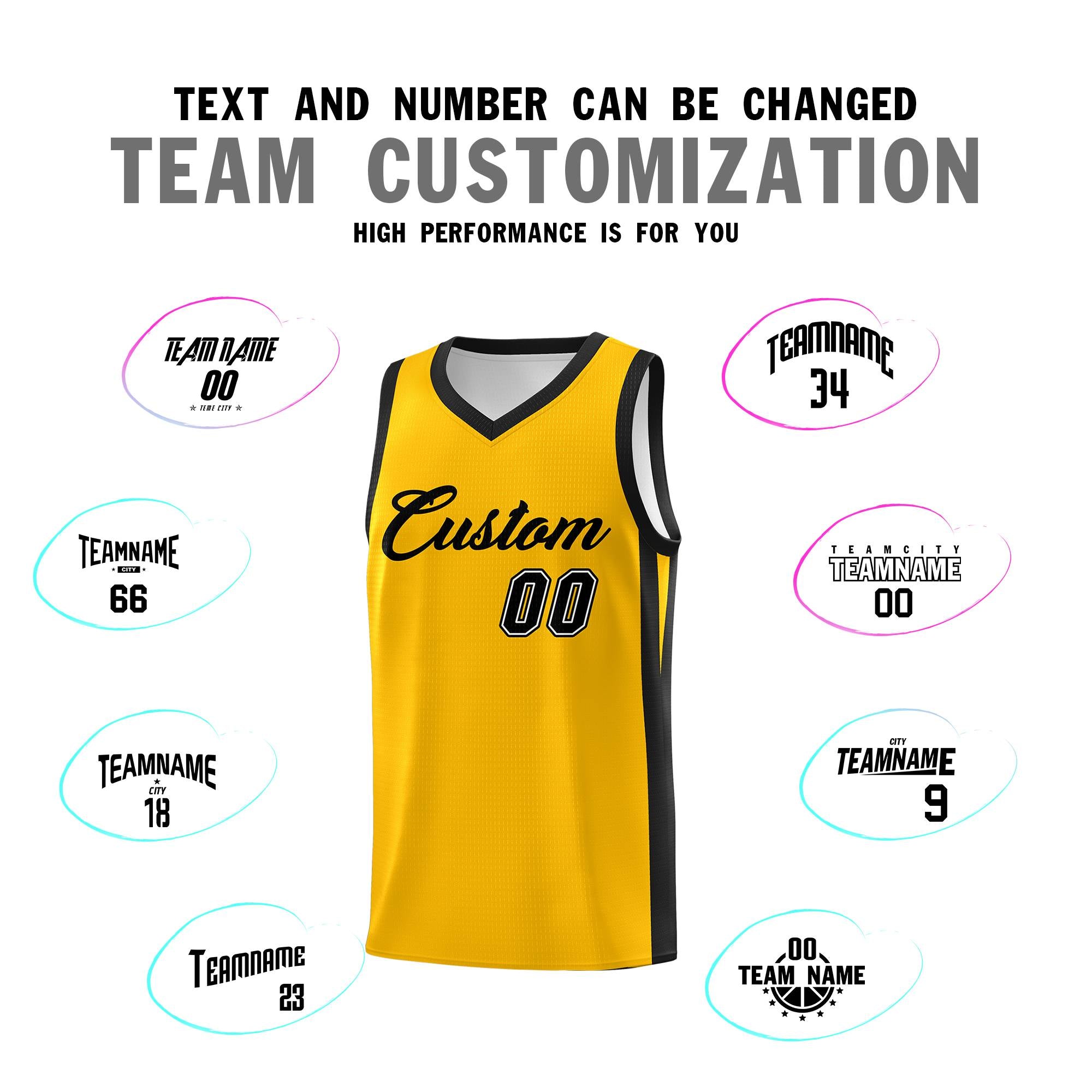 Custom Yellow Black Classic Tops Outdoor Basketball Jersey