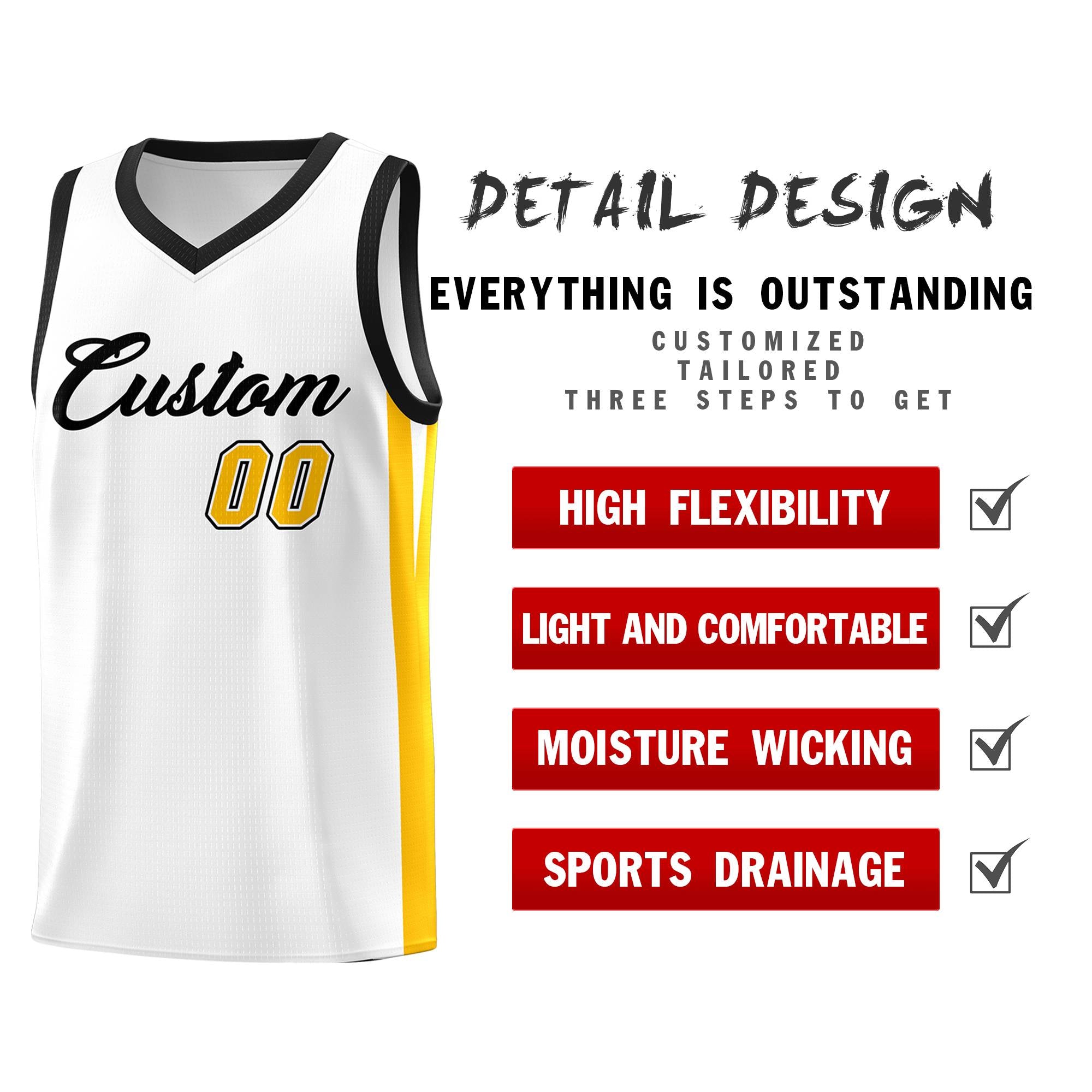 Custom White Black Classic Tops Outdoor Sports Basketball Jersey