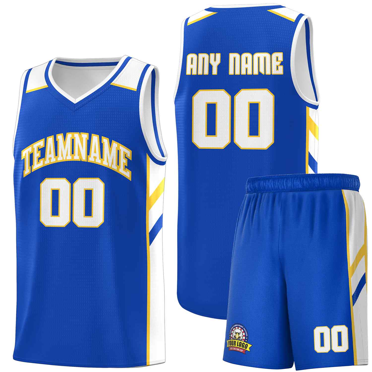 Maillot de basket-ball uniforme de sport, ensembles classiques Royal blanc-jaune personnalisés