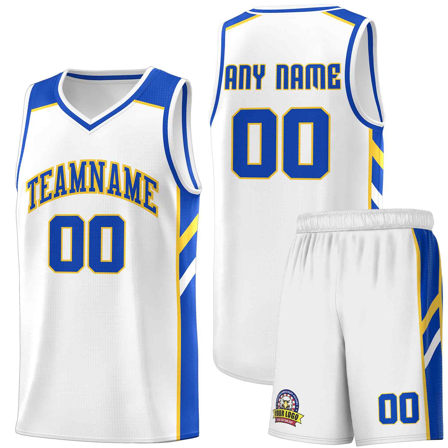 Maillot de basket-ball uniforme de sport, ensembles classiques blanc-jaune Royal personnalisés