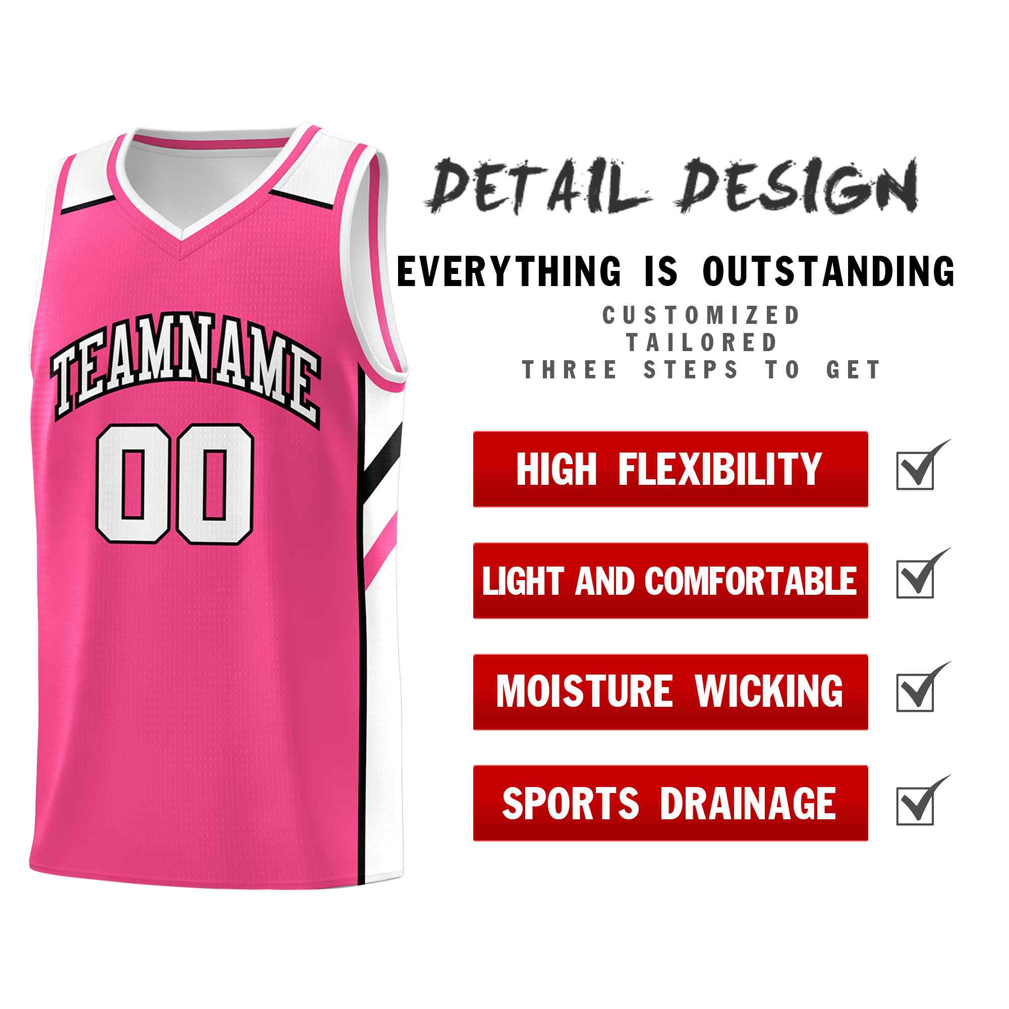 Ensembles classiques rose blanc-noir personnalisés, maillot de basket-ball uniforme de sport