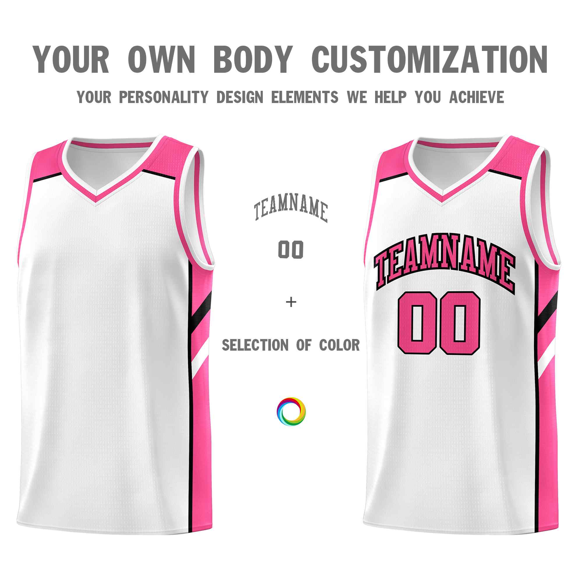 Ensembles classiques personnalisés blanc rose-noir, maillot de basket-ball uniforme de sport