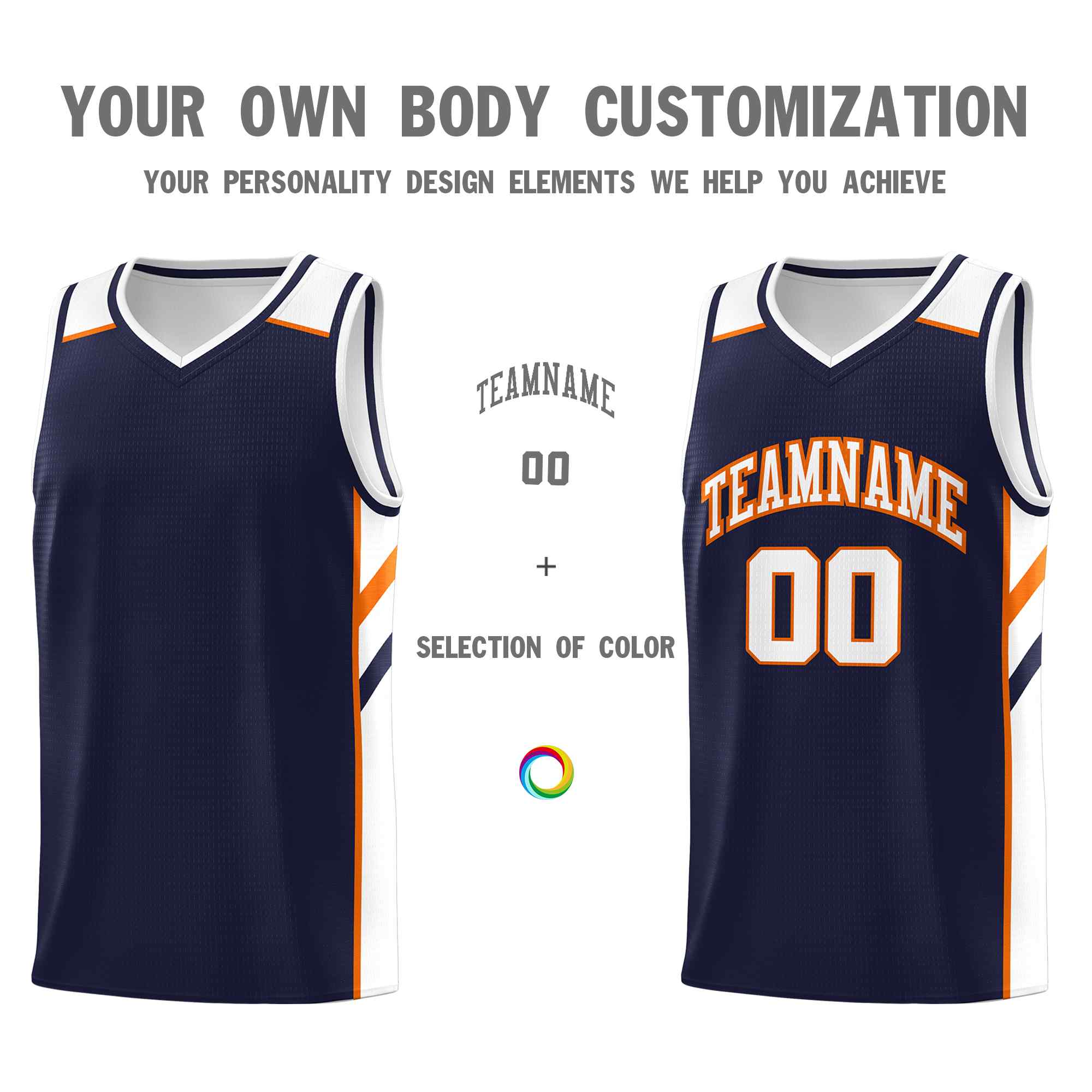 Custom Navy White-Orange Classic Sets Sports Uniform Basketball Jersey