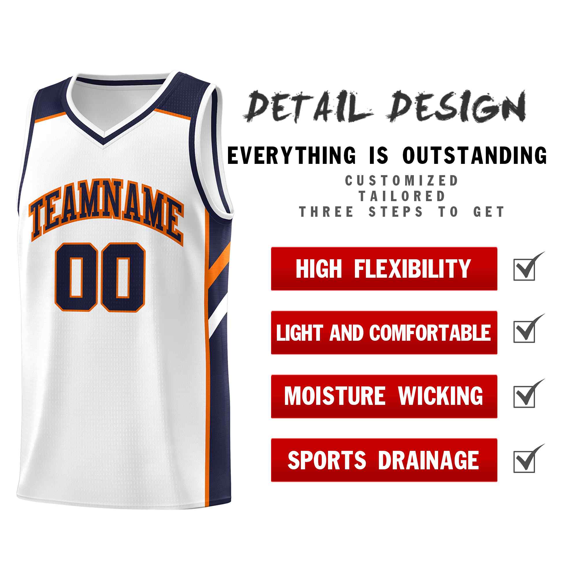 Custom White Navy-Orange Classic Sets Sports Uniform Basketball Jersey