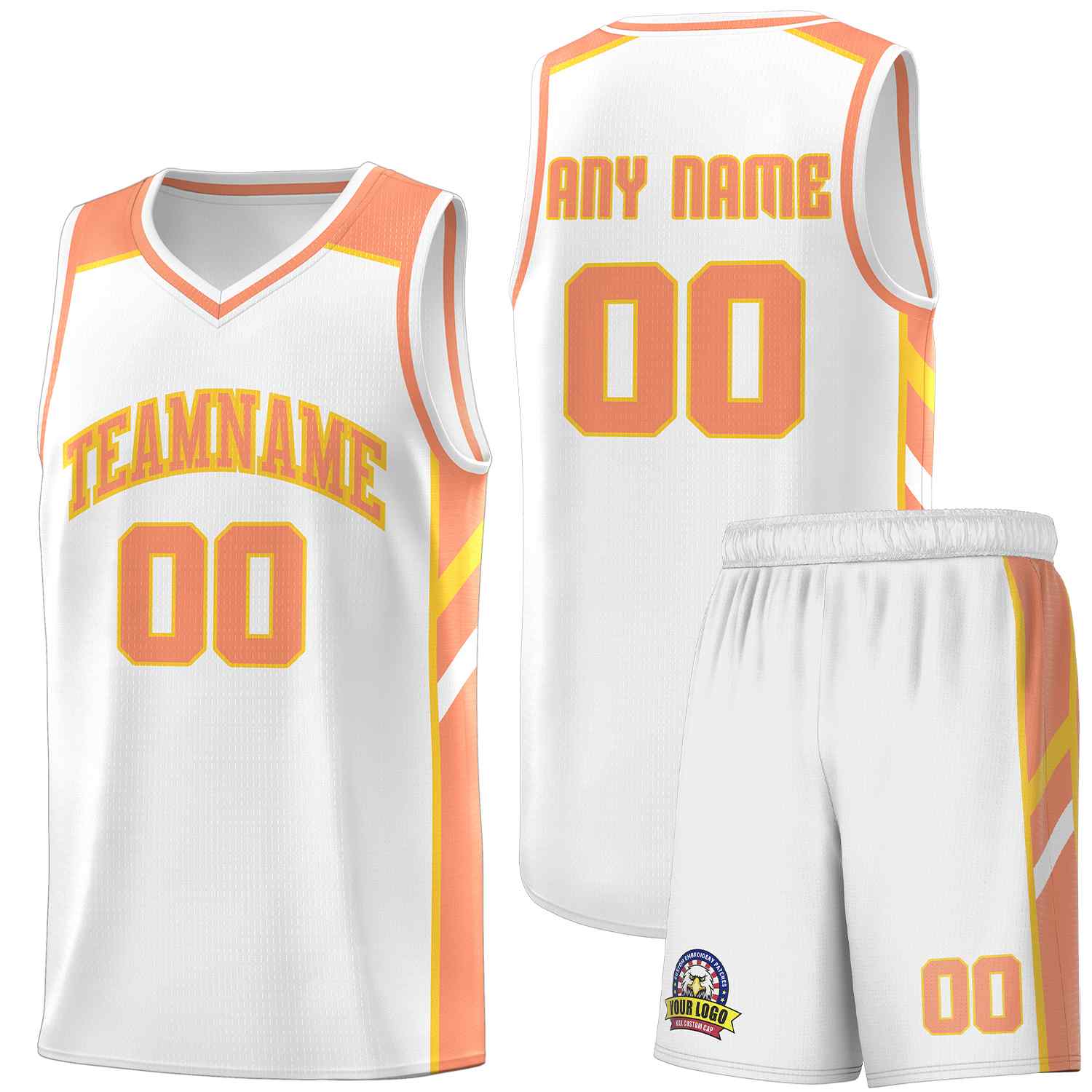 Maillot de basket-ball uniforme de sport, ensemble classique blanc Orange-jaune personnalisé