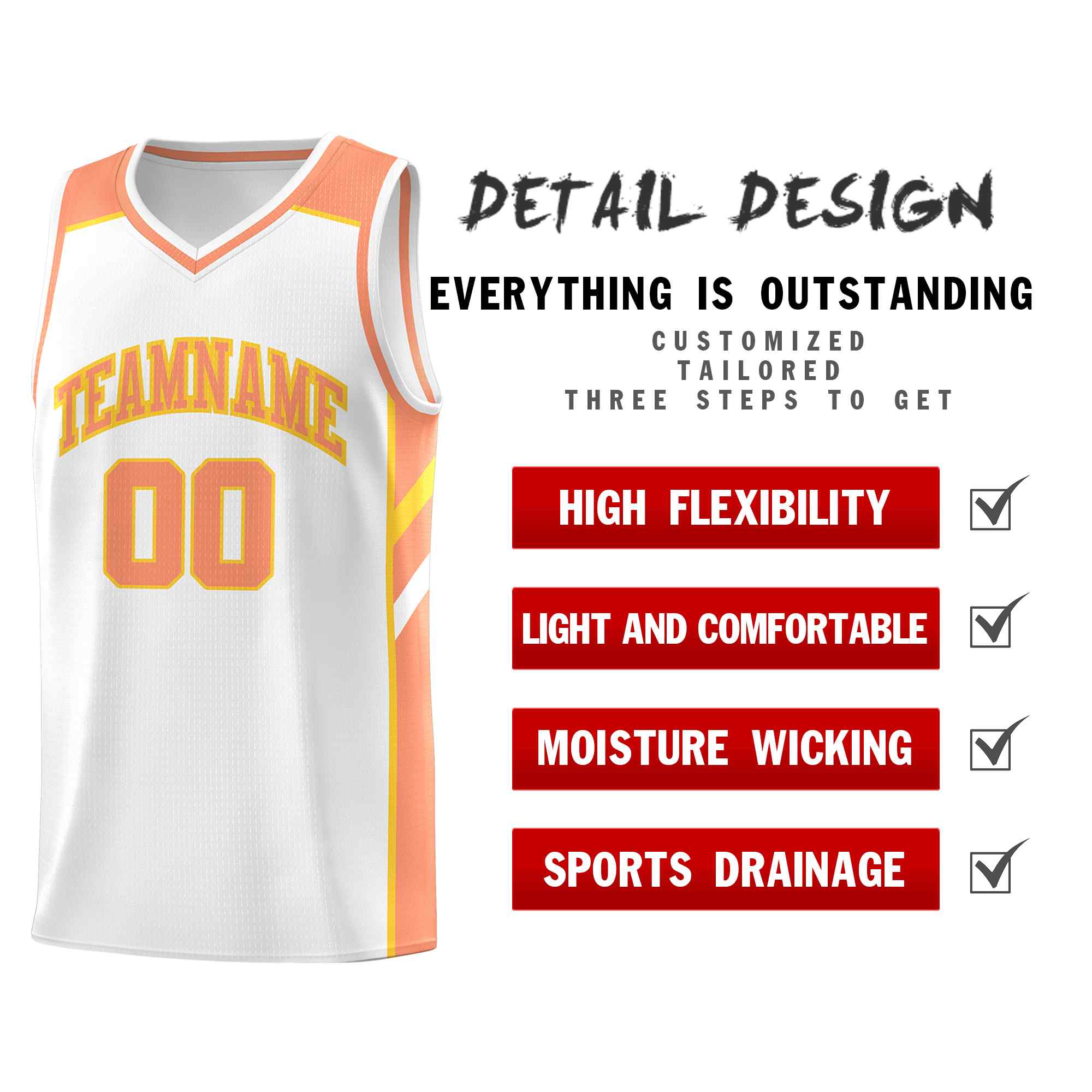 Maillot de basket-ball uniforme de sport, ensemble classique blanc Orange-jaune personnalisé