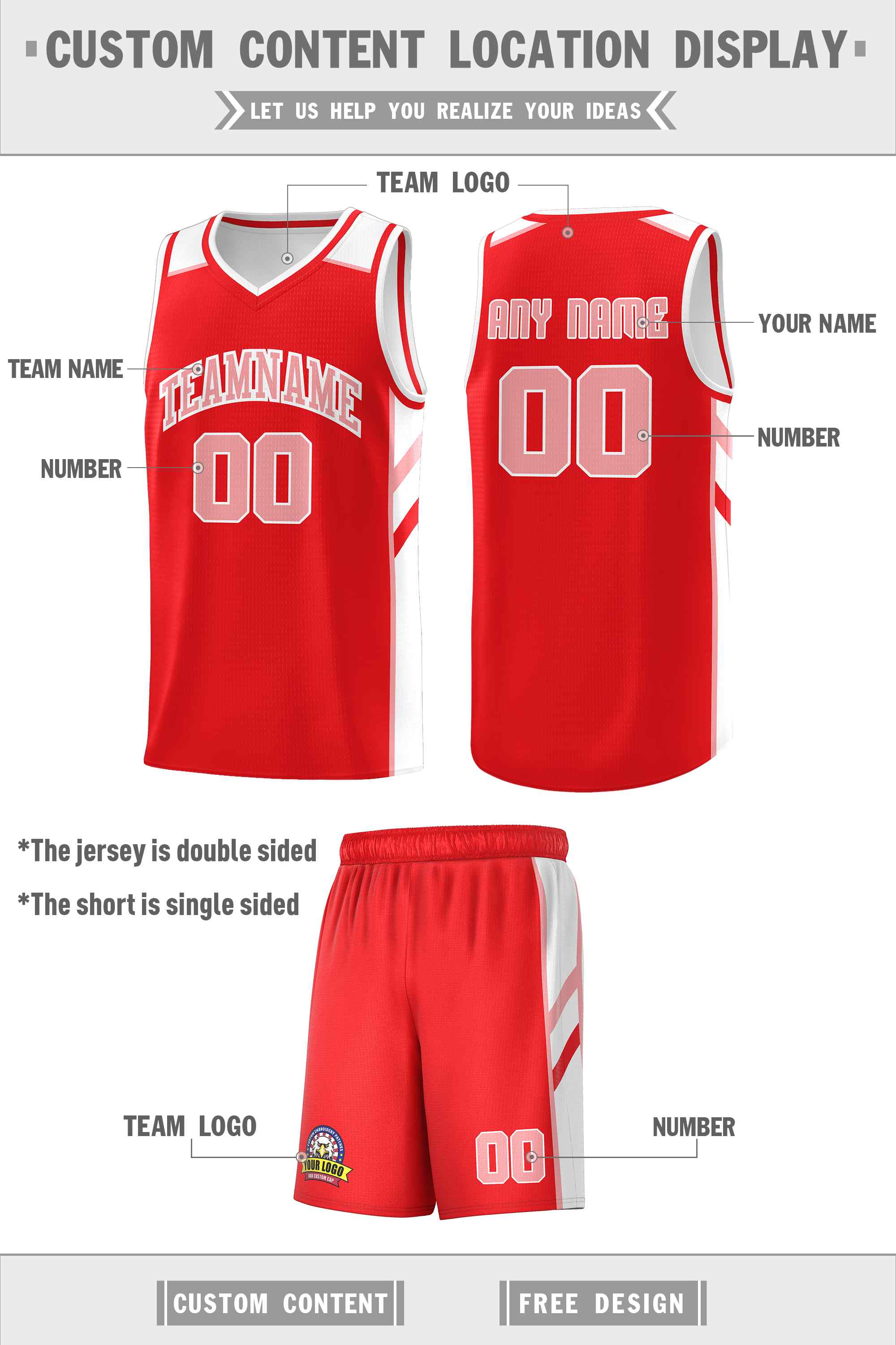 Ensembles classiques personnalisés rouge rose-blanc, maillot de basket-ball uniforme de sport