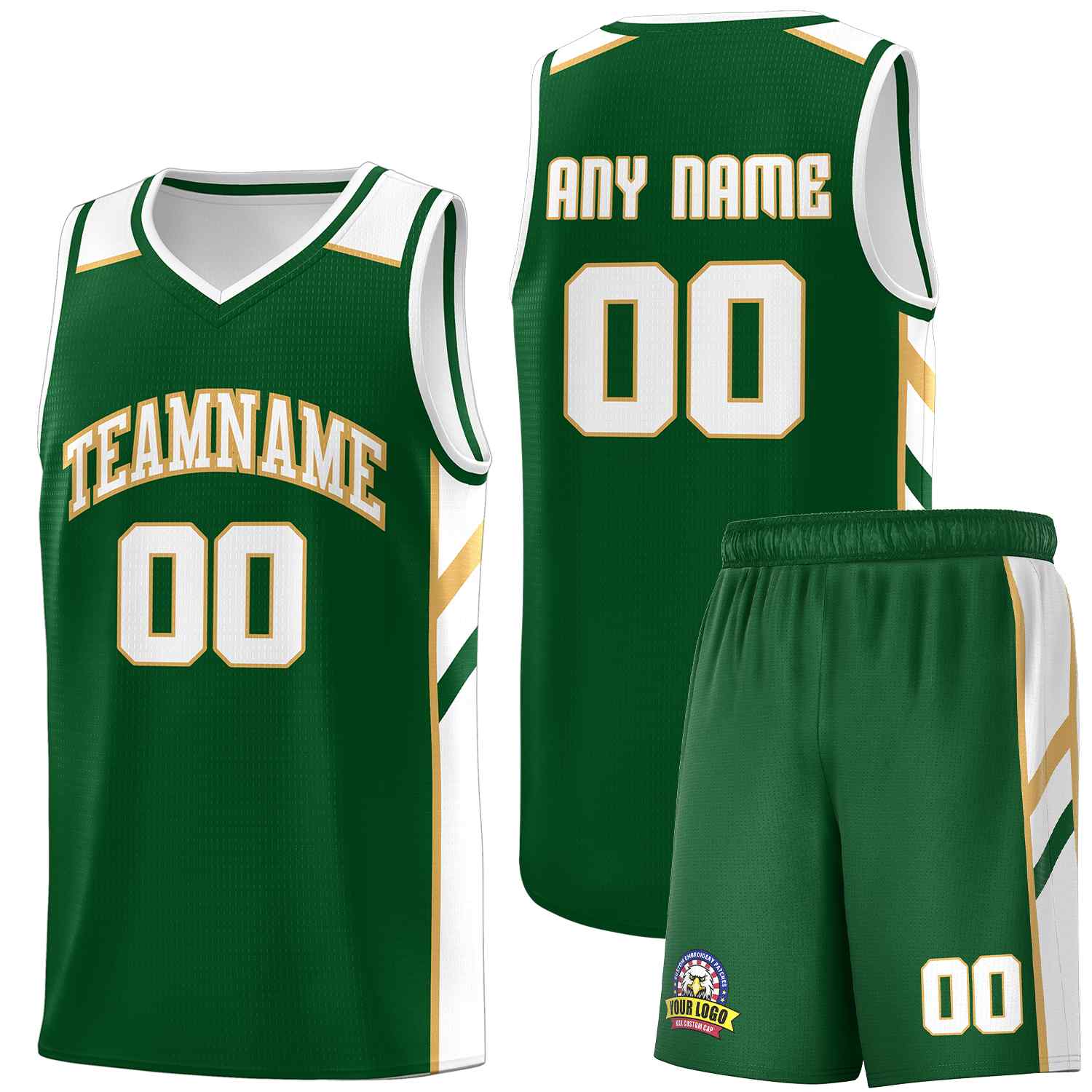 Maillot de basket-ball uniforme de sport, ensembles classiques personnalisés vert blanc-vieil or