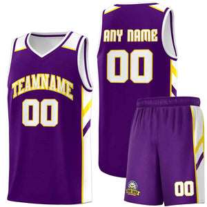 Custom Purple White-Yellow Classic Sets Sports Uniform Basketball Jersey