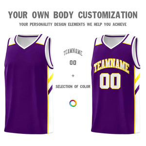 Custom Purple White-Yellow Classic Sets Sports Uniform Basketball Jersey