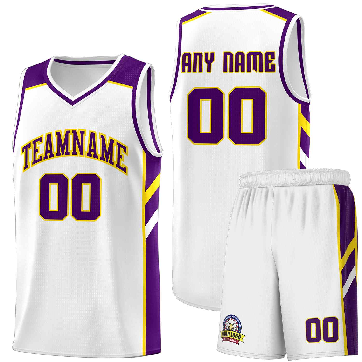 Ensembles classiques personnalisés blanc violet-jaune, maillot de basket-ball uniforme de sport