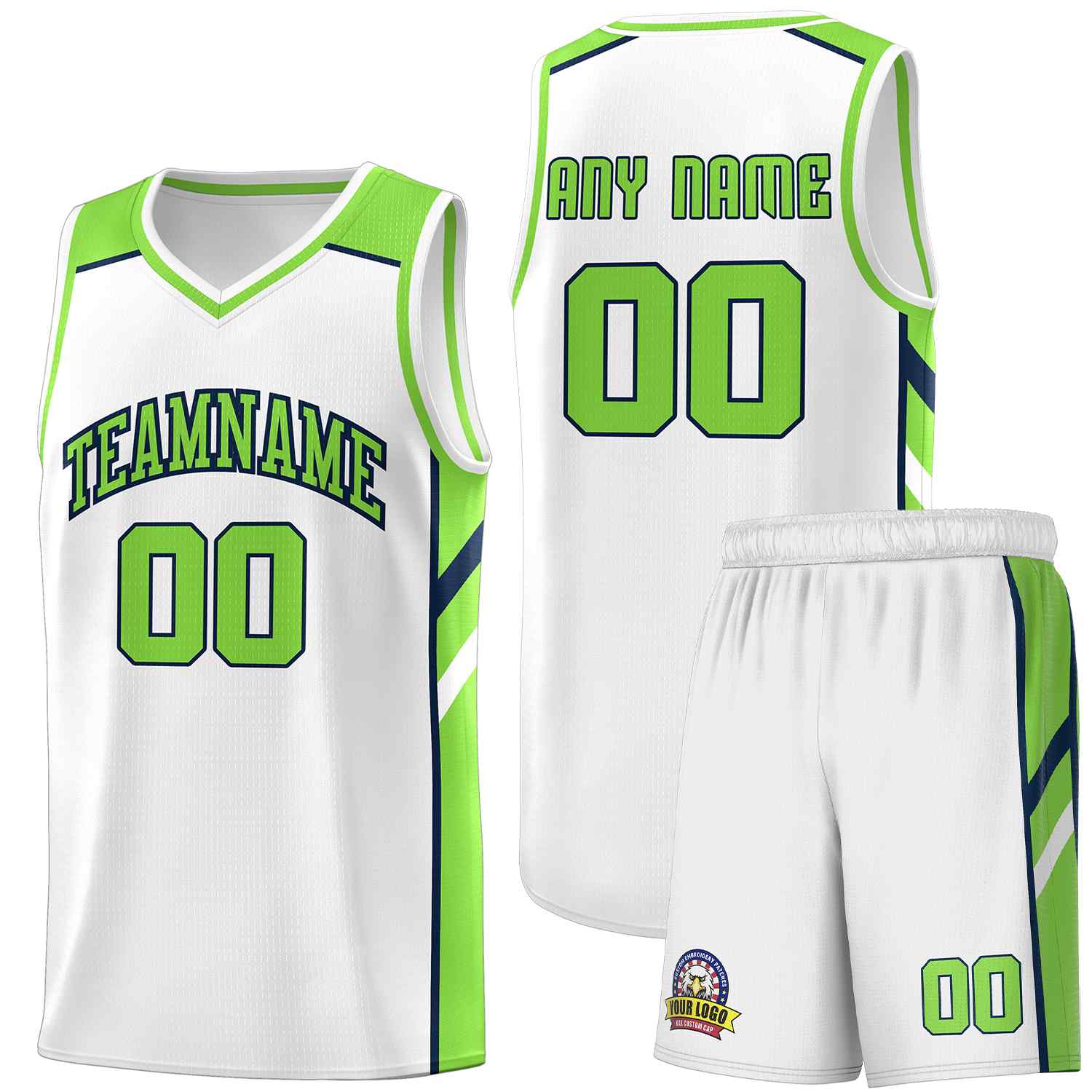 Ensemble classique personnalisé blanc néon vert-marine, uniforme de sport, maillot de basket-ball