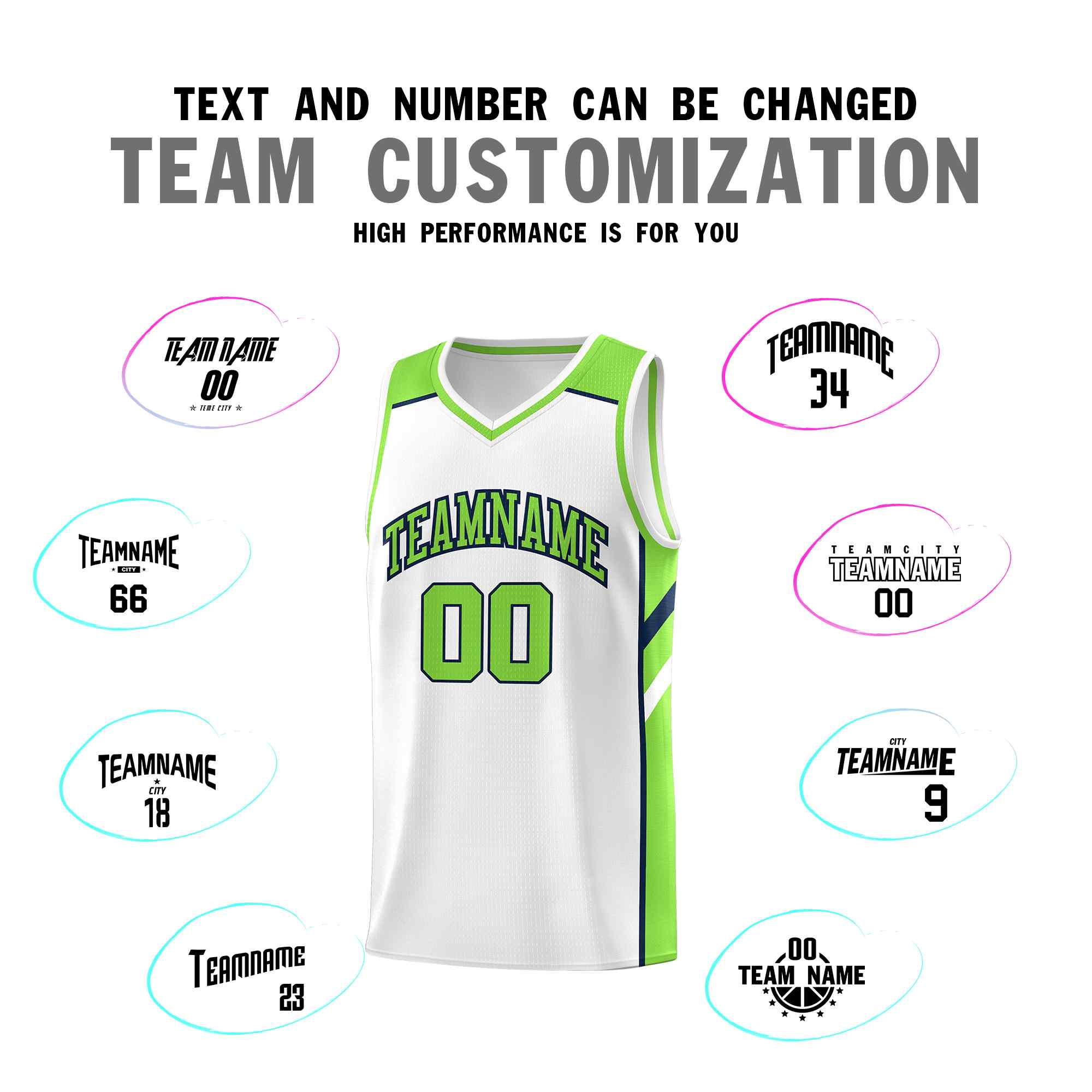 Custom White Neon Green-Navy Classic Sets Sports Uniform Basketball Jersey