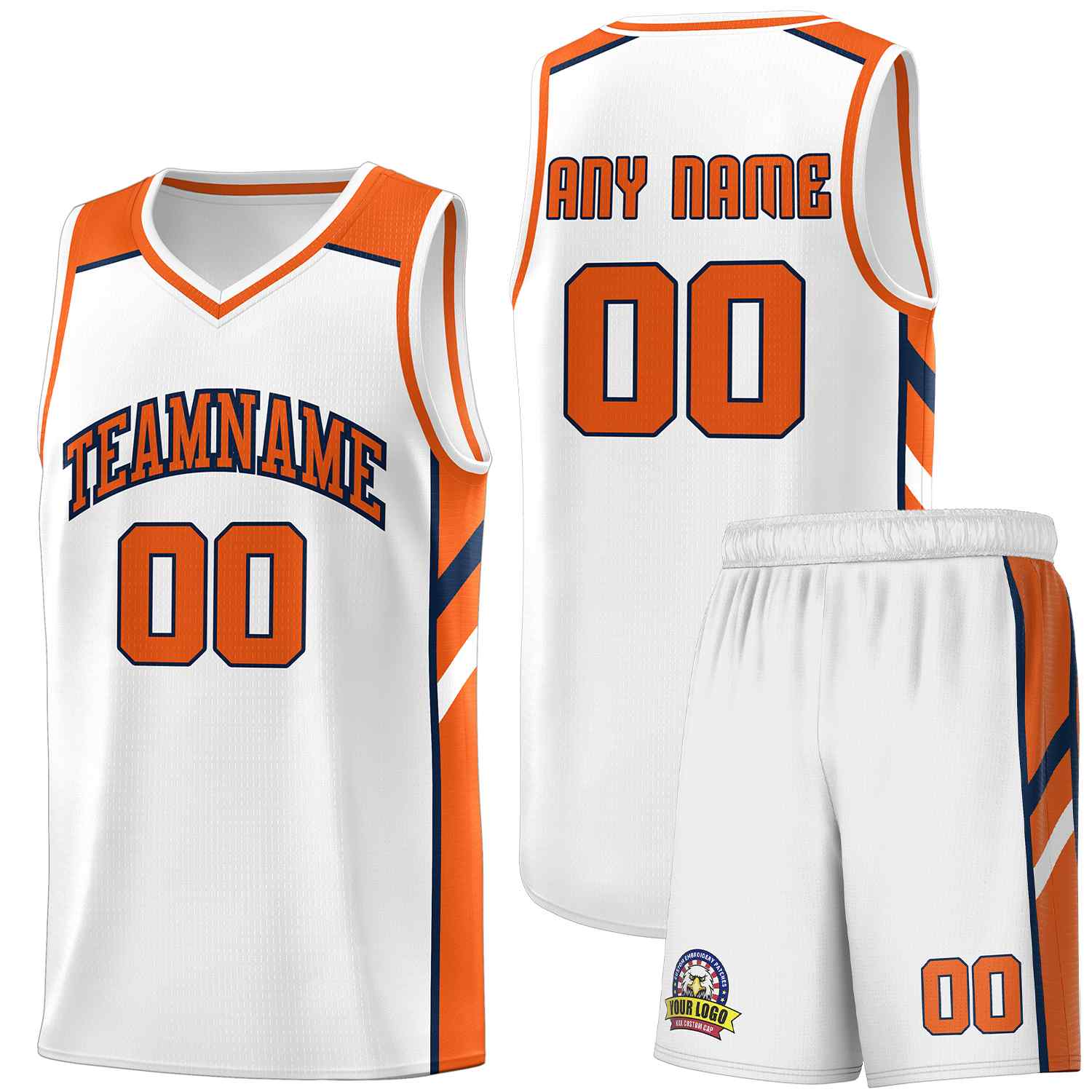 Custom White Orange-Navy Classic Sets Sports Uniform Basketball Jersey