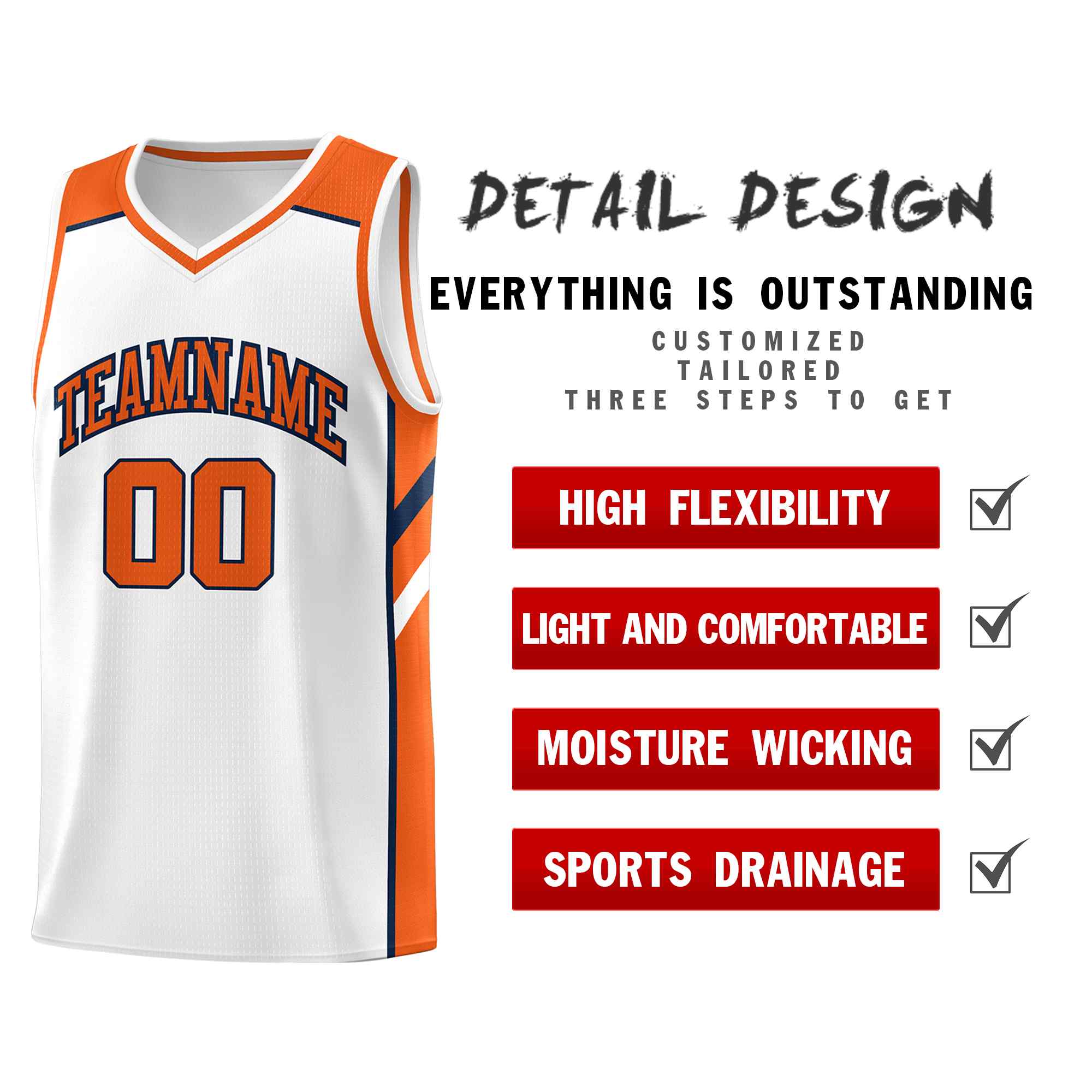 Custom White Orange-Navy Classic Sets Sports Uniform Basketball Jersey