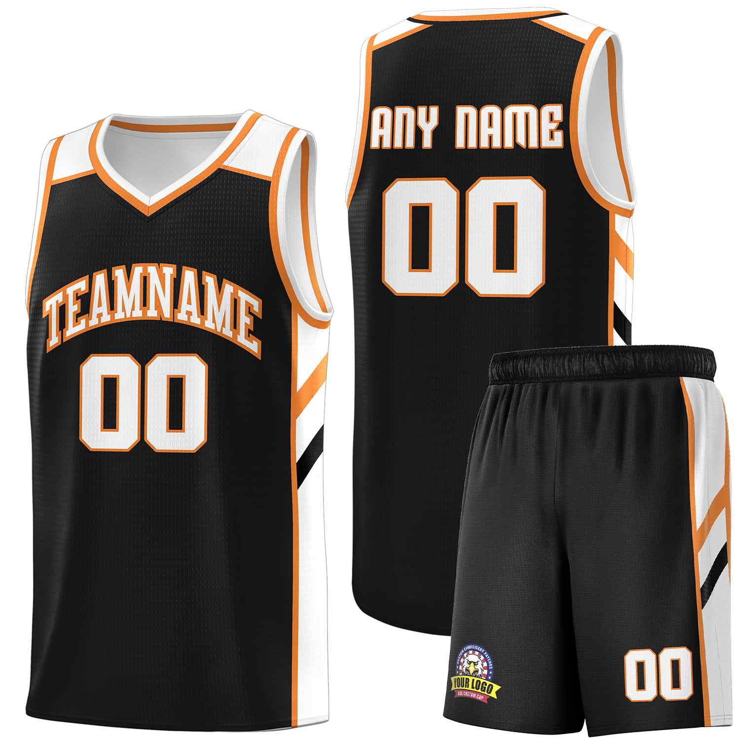 Maillot de basket-ball uniforme de sport, ensembles classiques personnalisés noir blanc-Orange