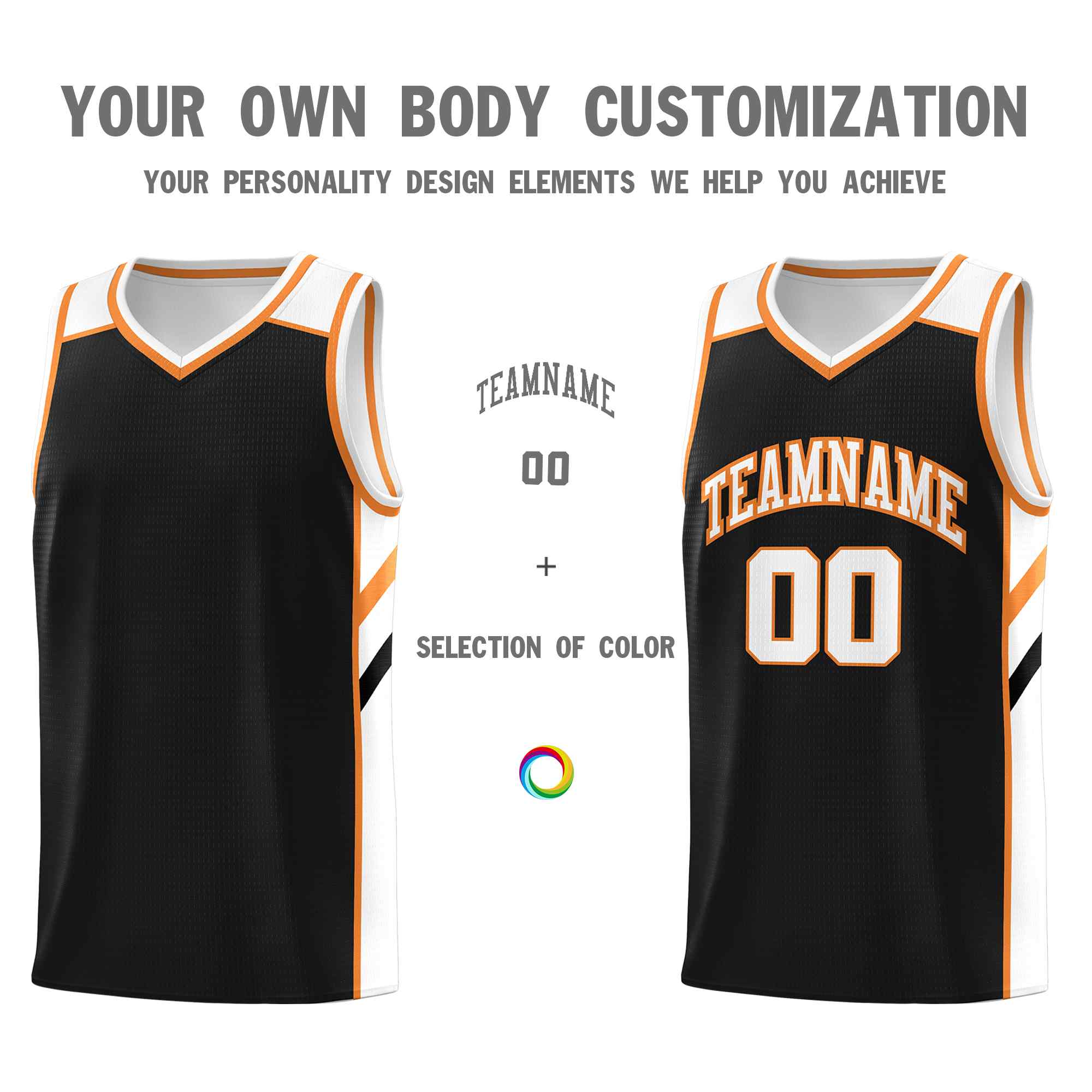 Custom Black White-Orange Classic Sets Sports Uniform Basketball Jersey