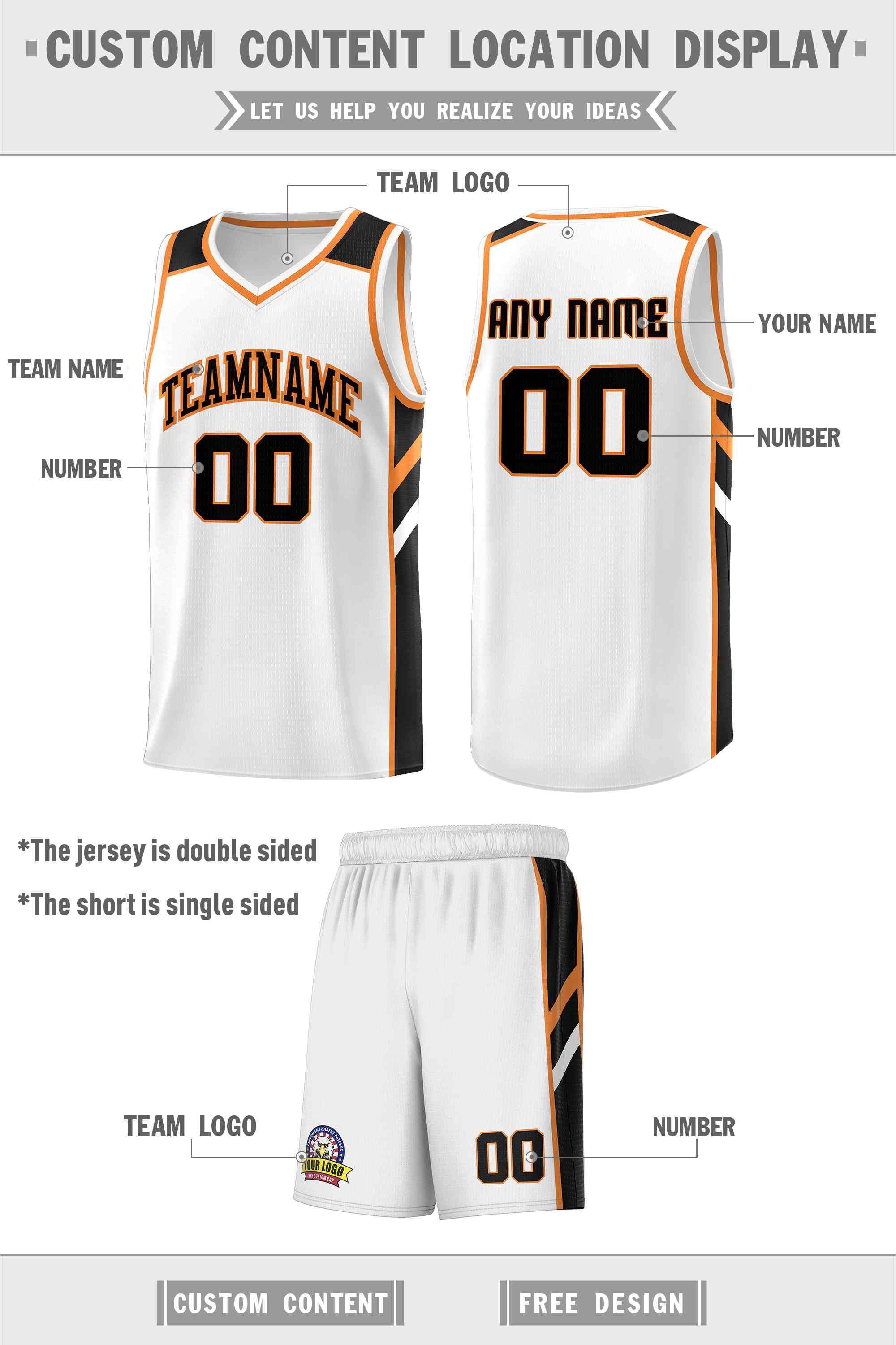 Custom White Black-Orange Classic Sets Sports Uniform Basketball Jersey