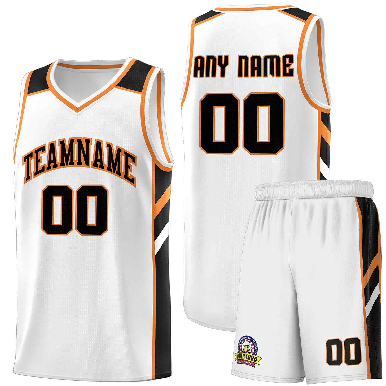 Ensembles classiques personnalisés blanc noir-Orange, maillot de basket-ball uniforme de sport