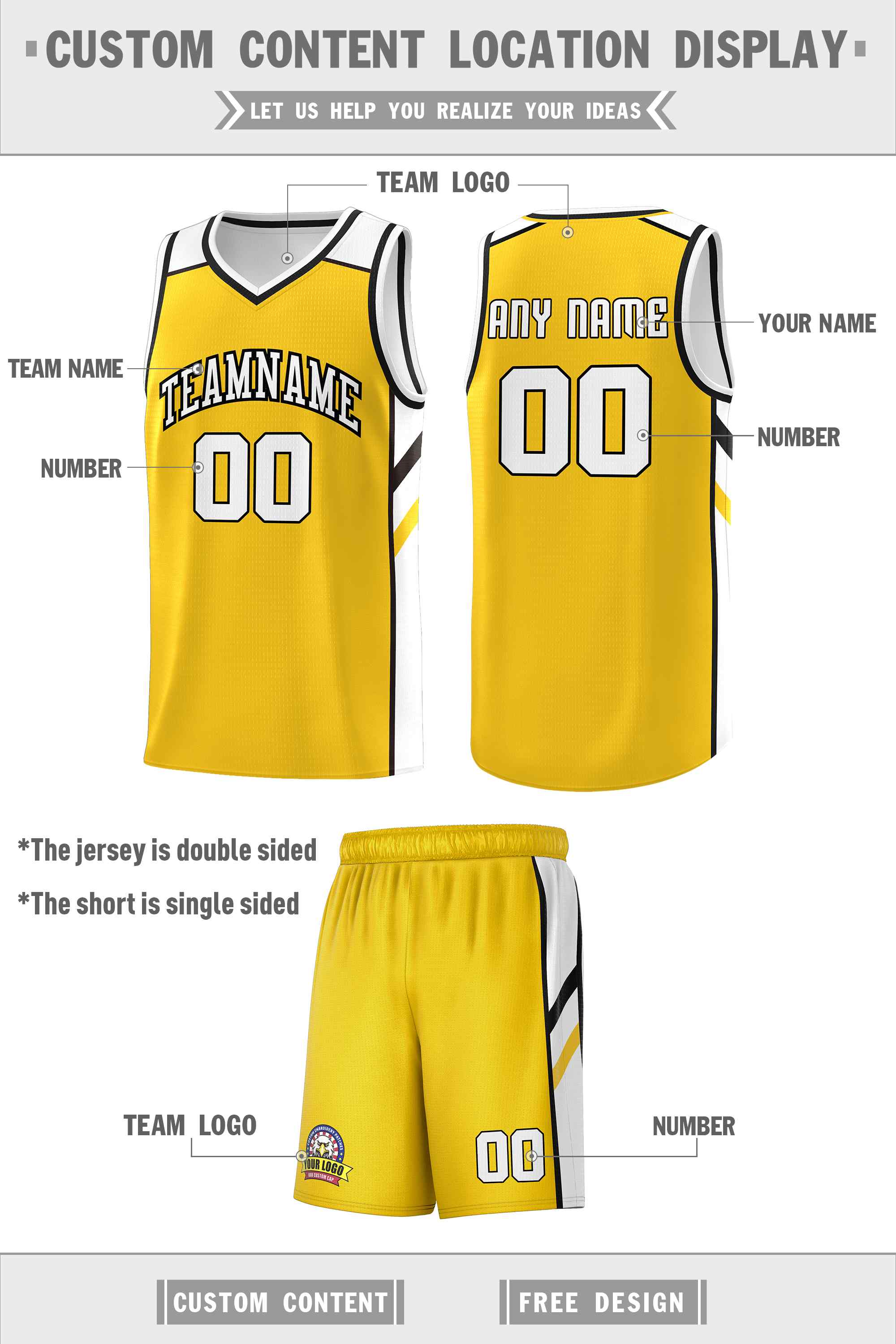 KXK Custom White Royal-Yellow Double Side Sets Basketball Jersey